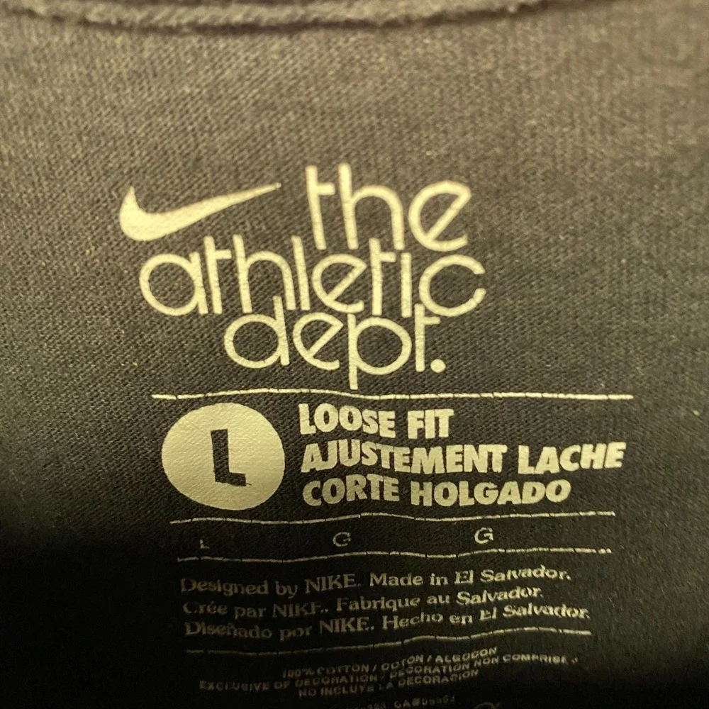 Nike Athletic Dept Mens Large Black Short Sleeve T Shirt Embroidered Swoosh Logo